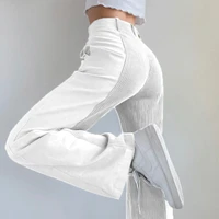 2021 panelled straight pants women solid elastic waist pleated loose casual pant spring autumn streetwear pantalones de mujer