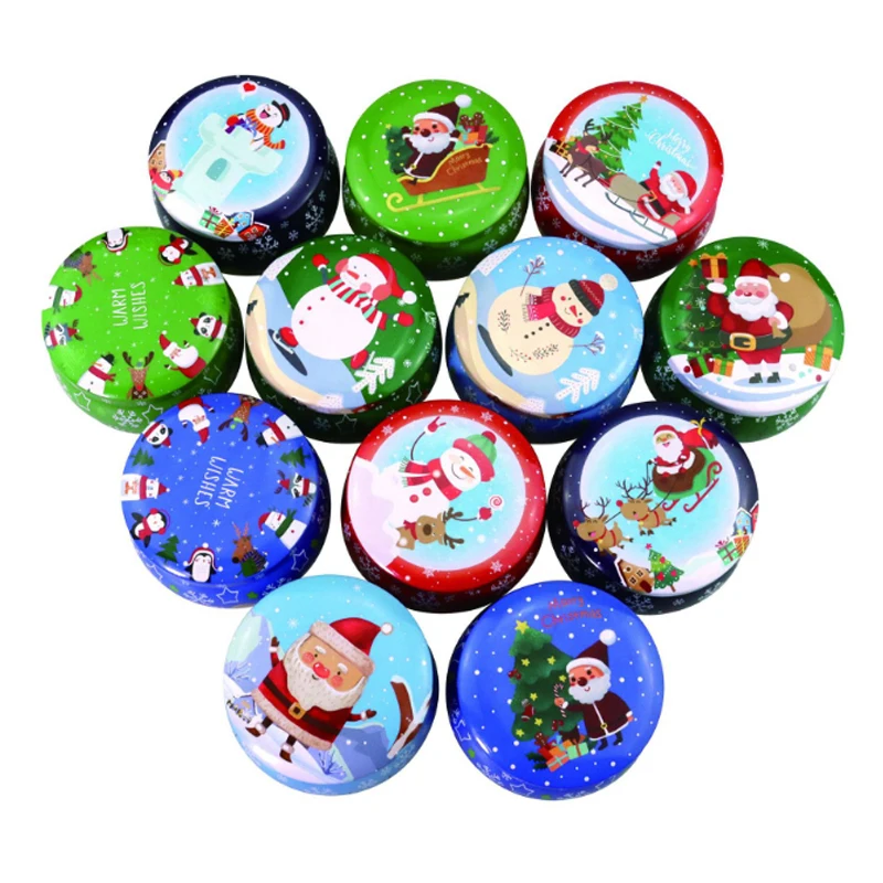 

9 Styles Snowman Santa Claus Tree Sealed Candy Cookie Box Cartoon Christmas New Year Tin Empty Small Gift Box Jar