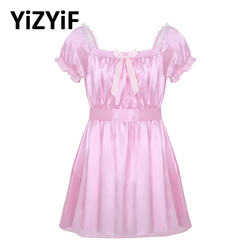 Мужское нижнее белье гей платье с коротким рукавом и квадратным вырезом