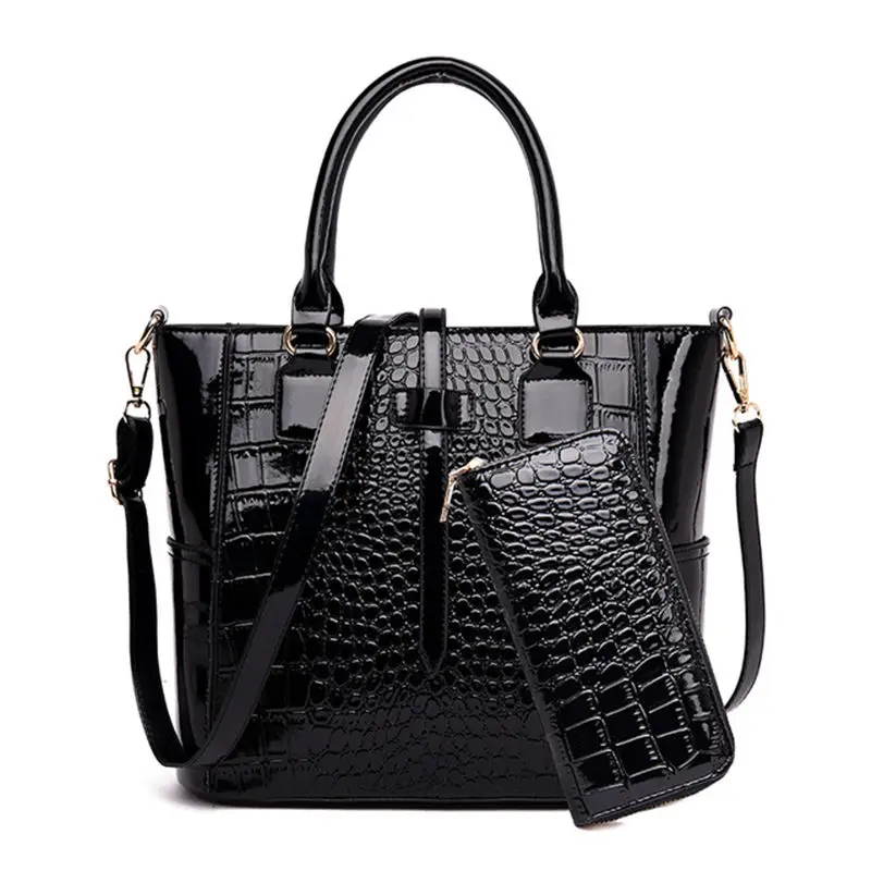 Black-2 2 комплекта, женские сумки из лакированной кожи, сумочка, роскошные сумки, женские сумки, дизайнерские сумки через плечо, сумки через плечо, Bolsas de Mujer - Цвет: Black-2