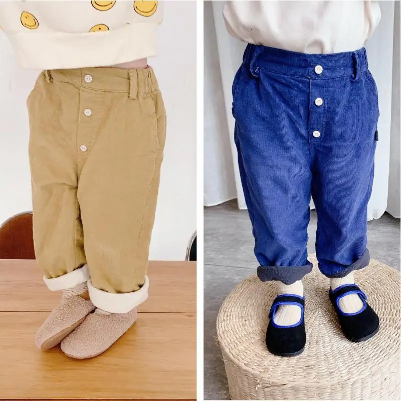 

Cotton Children Clothing Toddler Pants 12M-6T Winter Plus Velvet Casual Loose Solid Color Kids Boys And Girls Corduroy Trousers