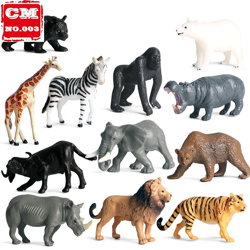 

12pcs Simulation Wild Animal Model Toy Mini Animal Lion Tiger Chicken Duck Cow Poultry Child PVC Figures Dolls toys for children