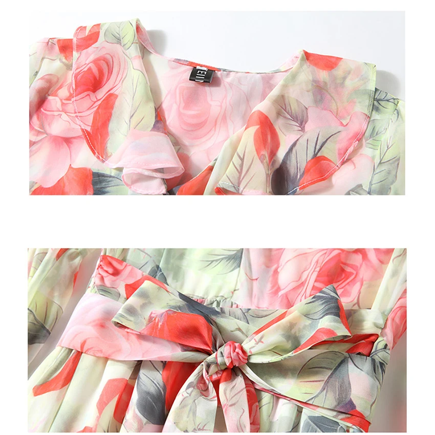 

Bohemian Holiday Maxi Dress Women Lantern Sleeve Casual Floral Chiffon Dress Autumn HIgh Quality Fashion Dresses Vestidos