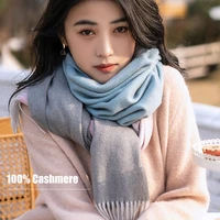 winter 100 cashmere womens scarf gradient shawls pashmina ladies pure cashmere neck scarves luxury warm stole foulard femme