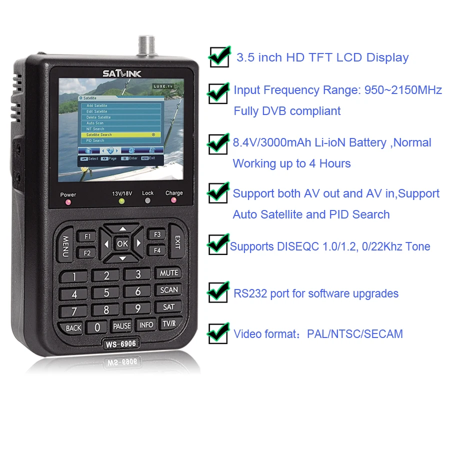 3 5 дюймов ЖК-дисплей Satlink WS 6906 Finder DVB-S Цифровой спутниковый метр DVB S finder полный FTA |