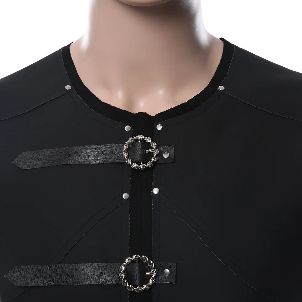 Костюм для косплея средневекового эльфа воина кожаный армированный жилет черный