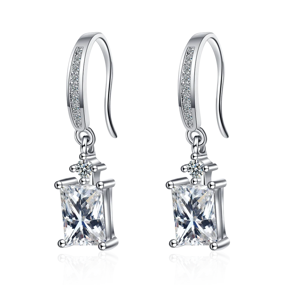 

YH-ZL 925 Sterling Silver Classic Square Crystal Drop Ear Hook Earrings For Women brincos oorbellen