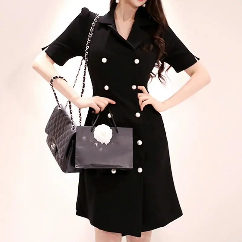 

ZITY Double -Breasted Notched Neck Dress Women Summer Sexy Bodycon Office Lady Wear To Work Casual Vestidos