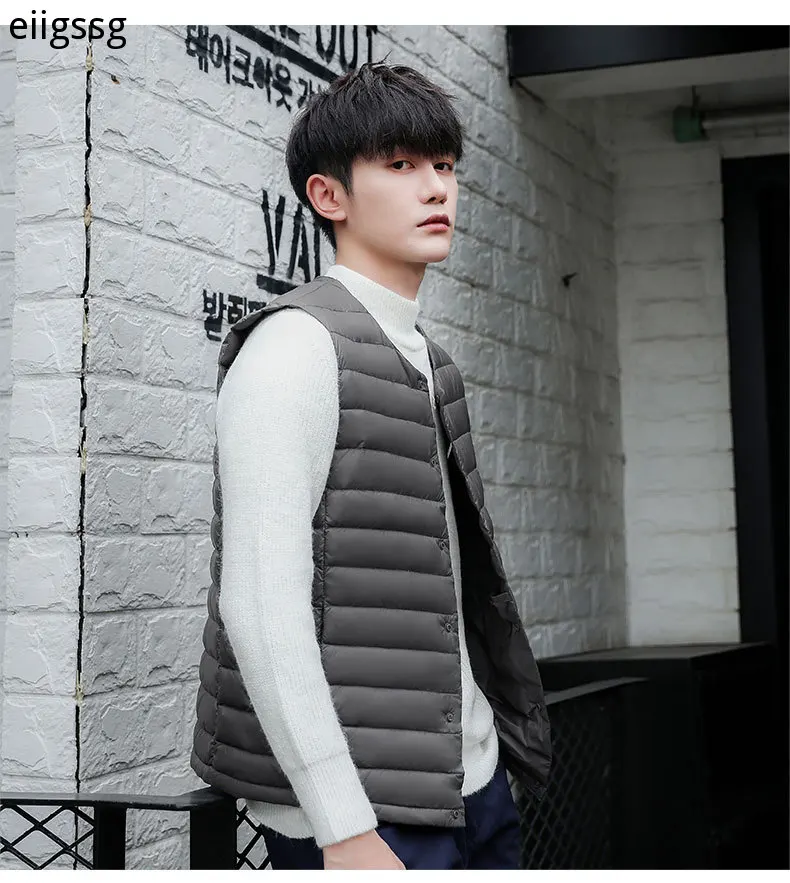 Lightweight Down Jacket Men's V-neck 2021 Autumn and Winter New Fashion Casual Warmth Thin Section Lightweight Down Vest Vest