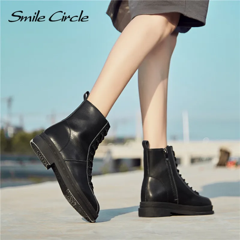 Женские ботильоны Smile Circle повседневные ботинки на плоской платформе со шнуровкой