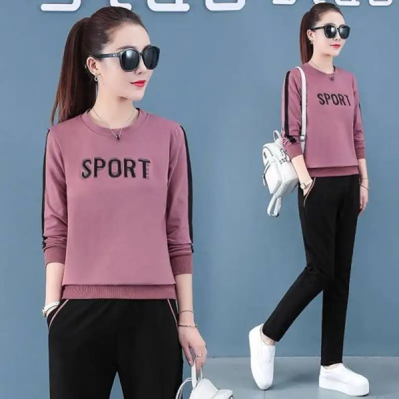 

Повседневный комплект из двух предметов большого размера с буквенным принтом, женская одежда, новинка, модная свободная Осенняя стильная о...