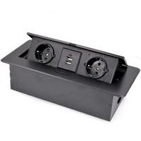 new eu standard desktop power socket aluminum panel with 2 usb connection box office conference table socket wholesale