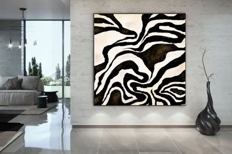 

Black And White Abstract Painting On Canvas Extra Large Wall Art Contemporary Art Oversize Painting Hotel Clubs Painting