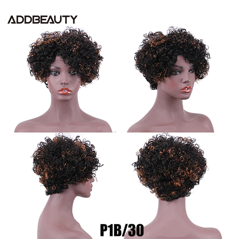 Addbeauty Full Lace Human Hair Wigs Water Wave Colored Short Bob Wig For Black Woman Machine Made Remy 6&quot | Шиньоны и парики