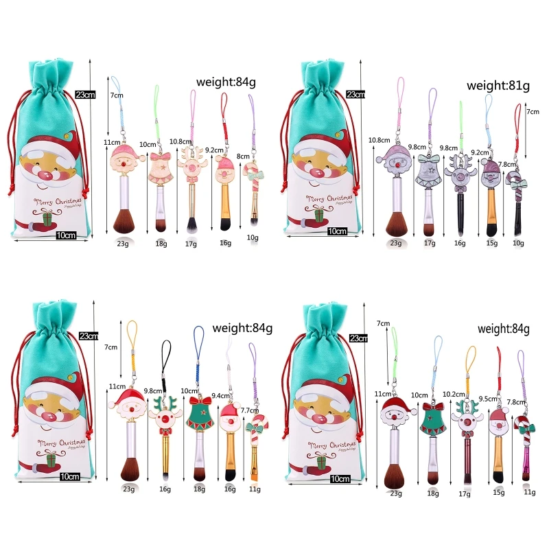 

5pcs Christmas Makeup Brush Set Mini Foundation Powder Blush Eyeshadow Cosmetic X7JA