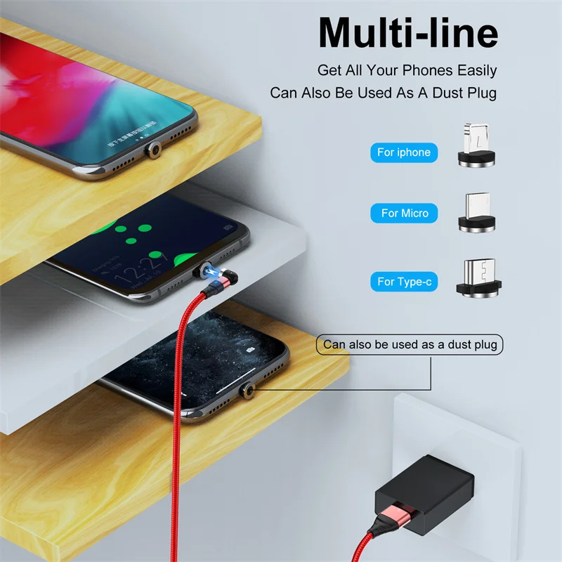 

UKGO 2.4A 540 Rotation Magnetic USB Type C Micro Cable Fast Charge Phone Charger For iPhone 12 7 8 Plus Huawei Xiaomi Samsung