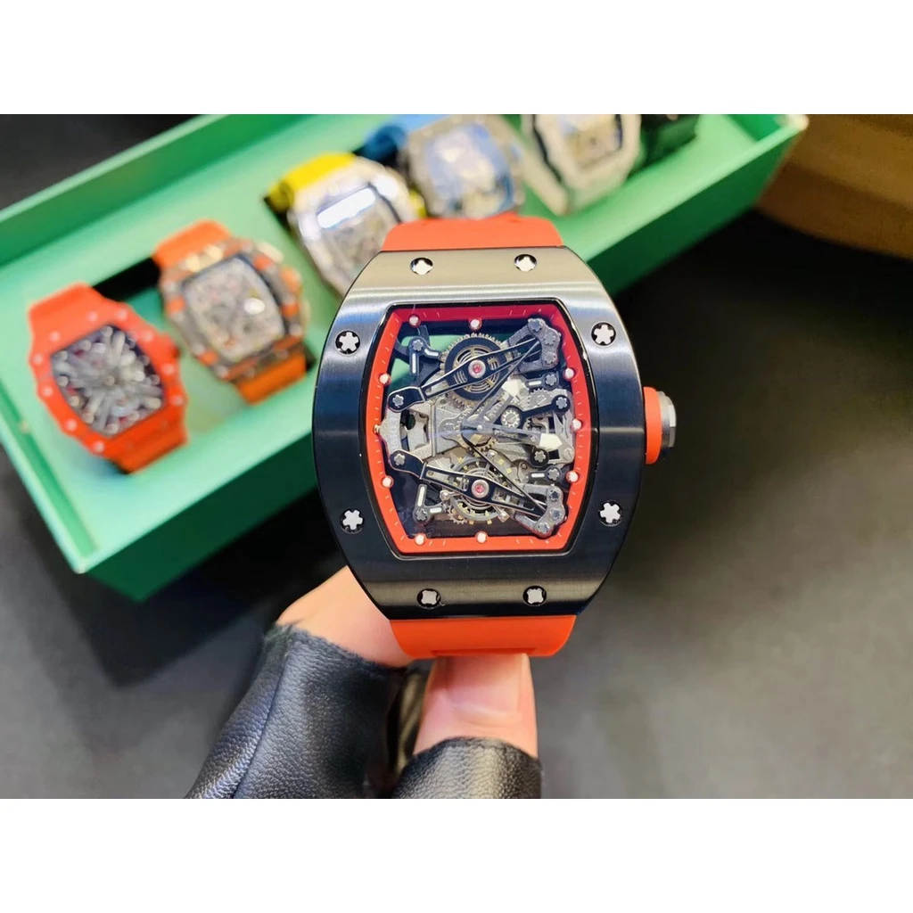 

Высококачественные автоматические механические мужские часы t 43x5 0 мм, мужские часы с полностью черным чехлом, красным резиновым ремешком