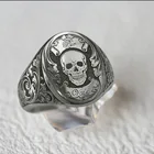 Кольцо обручальное с черепом для мужчин и женщин, винтажное Серебряное украшение в байкерском стиле, для мотоцикла, вечеринки