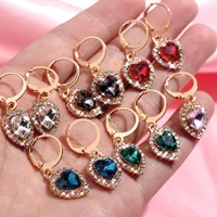 2020 new fashion heart shaped crystal drop earrings for women multicolor shiny rhinestone earrings charm luxury jewelry gift
