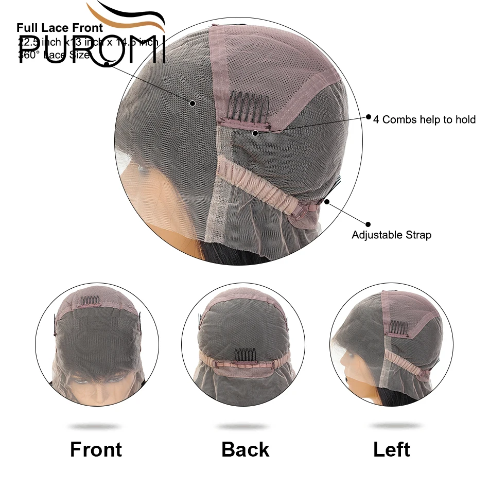 Puromi 130% плотность предварительно выщипанные полностью кружевные парики из человеческих волос для женщин черные индийские объемные волнистые парики из натуральных волос