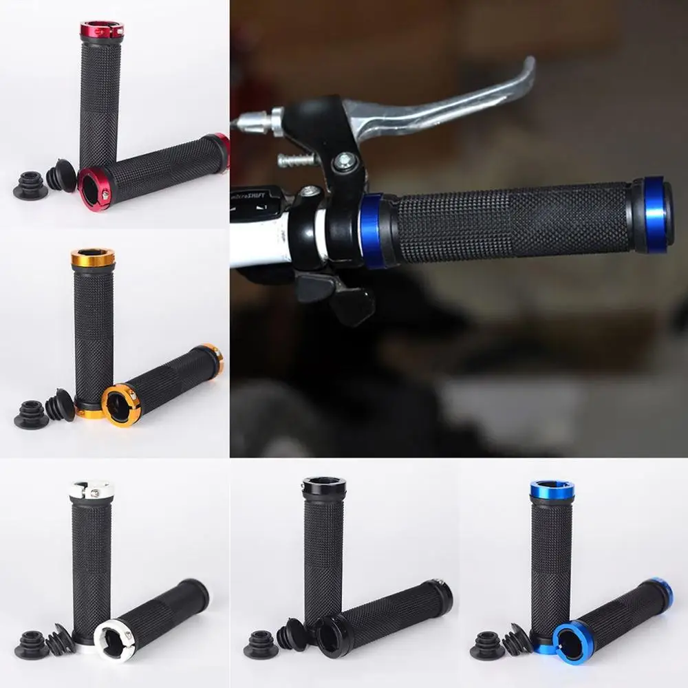 

Mountain Bike Bicycle Grip Cover Colorful Aluminum Alloy Double Side Lock Non-slip Rubber Grip Cover
