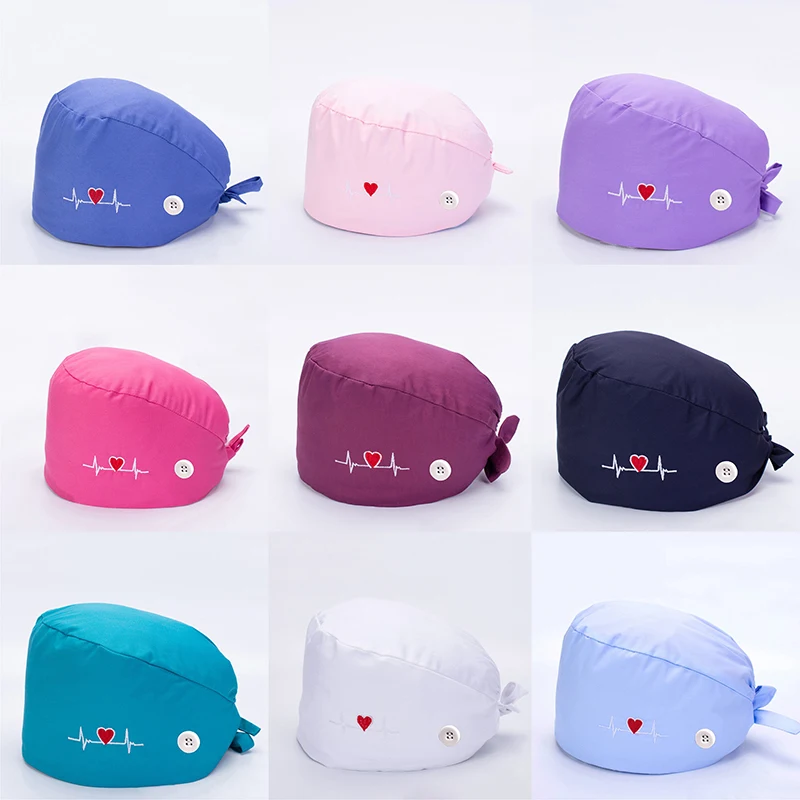 

Working Hat Dust Proof Chef Caps 100% Cotton Women and Men Beautician Adjustable Multicolor Printing Sweat-absorbent Scrub Hats