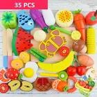 Деревянная еда, кухонные игрушки, режущие овощи, фрукты и овощи с магнитными игрушками, детские развивающие игрушки на завтрак, подарки