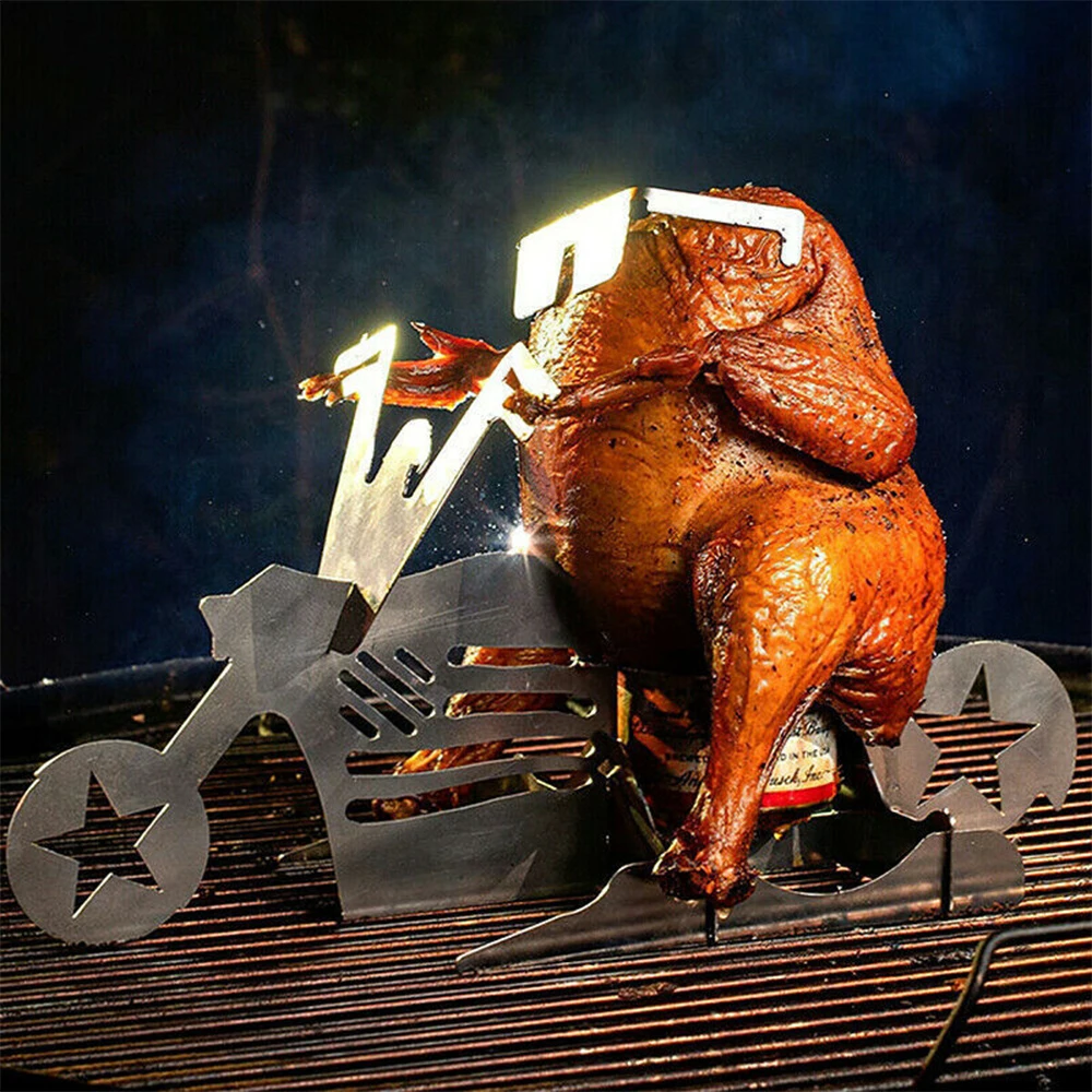 

Bike Beer CanChicken Stand Motorcycle Barbecue Grilling Rack Non-Stick Stainless Steel Chicken Grilling Roast Stand BBQ Tool