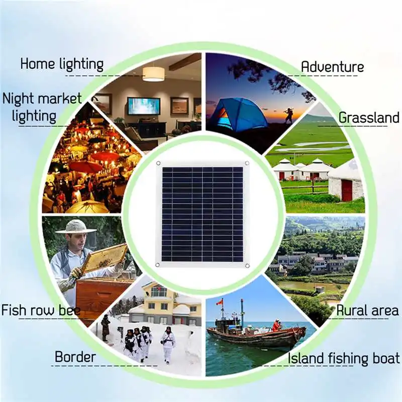 

50W Solar Panel 18V +10A USB controller+2PCS 3W 12V Led Light Solar Charger Battery for Camping Car Boat Solar System kits