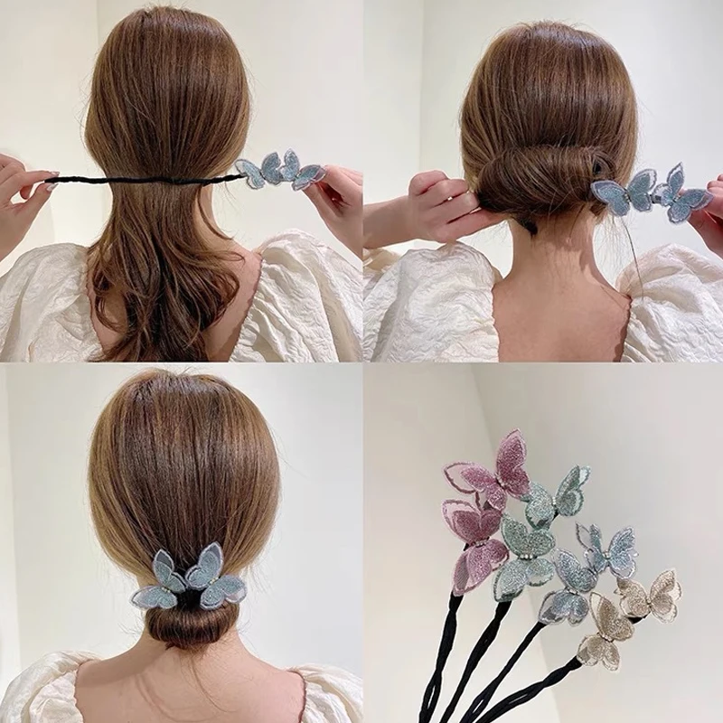 

Woman Butterfly Donuts Twist Headband Magic Hair Bun Maker Hairstyle Tool Hair Accessories Lazy Hairpin Women's Bow Hair Curler