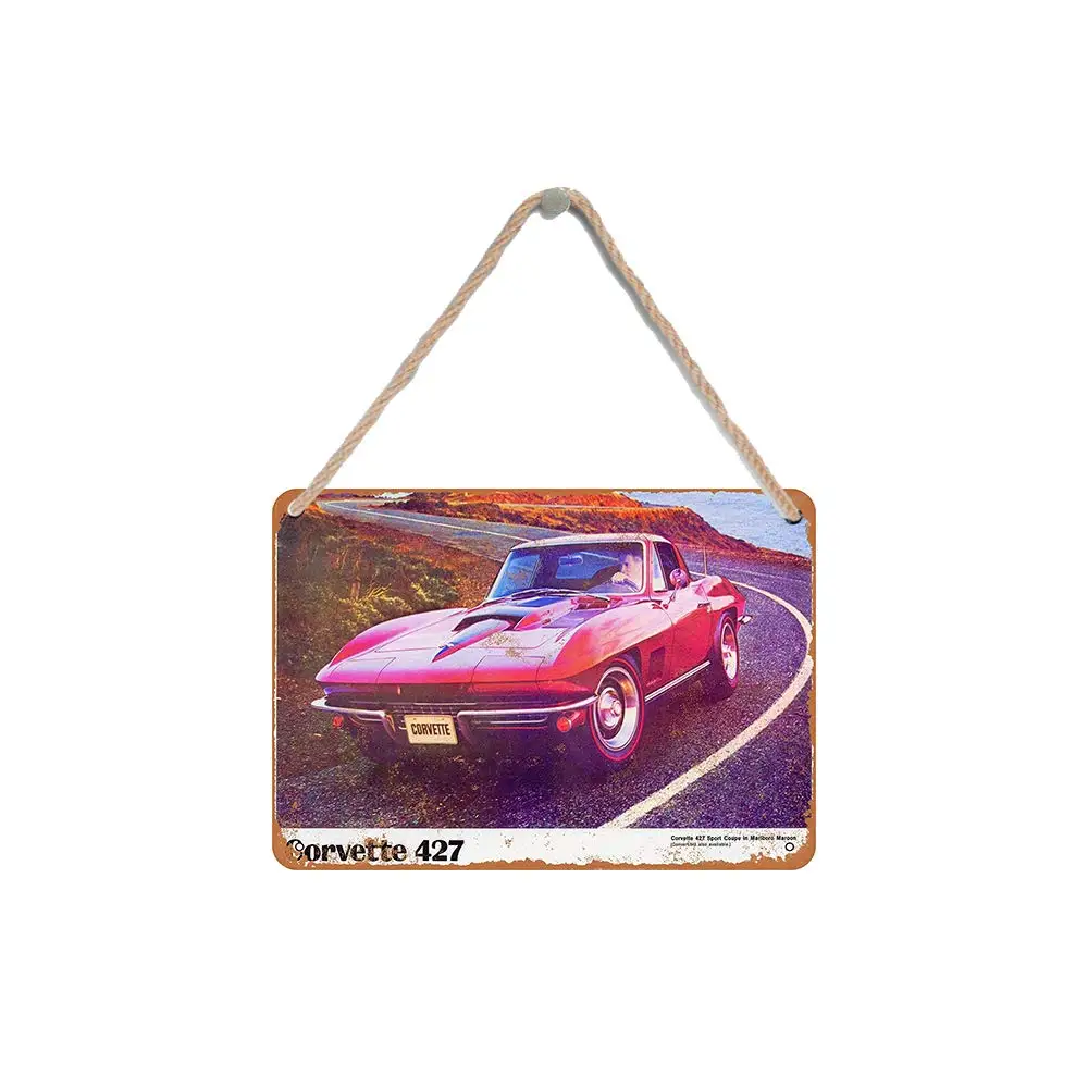 

Isaric деревянный подвесной знак 8X12 дюймов 1967 автомобильный художественный Корвет 427 Забавный деревянный знак