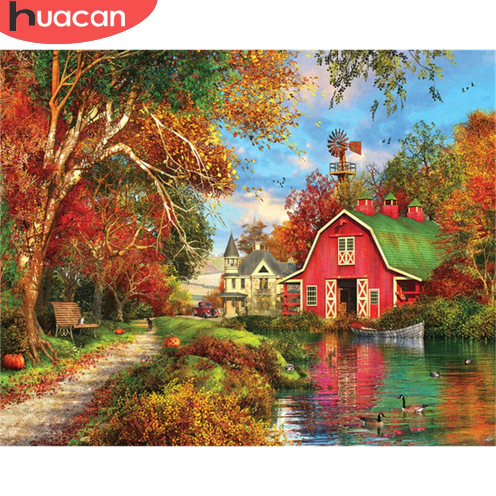 

HUACAN Paint By Number Town Wall Art DIY Frame Picture By Numbers Landscape Acrylic Canvas Children's Room Decor 50x65cm
