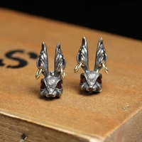 personality vintage silver color rabbit stud earrings for men women earrings gothic punk unisex earrings jewelry accessories