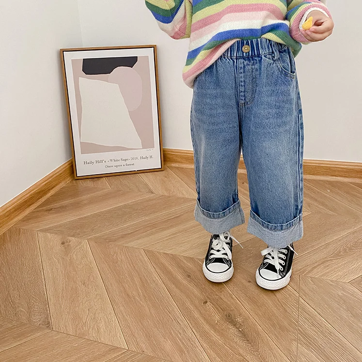 Осенние свободные однотонные универсальные джинсы для мальчиков модные мягкие