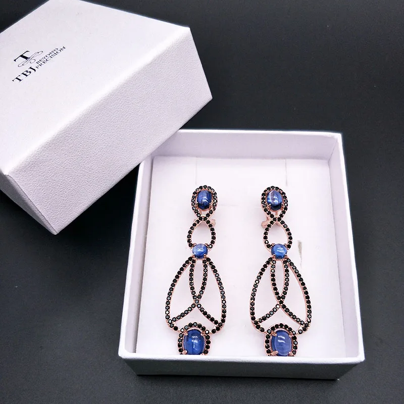 Женские Длинные вечерние серьги TBJ Натуральный Синий Кианит ювелирное изделие из