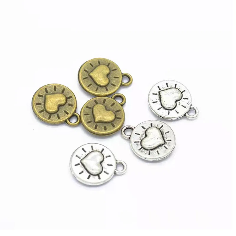 

10pcs/lot Vintage Metal 2 Colors Shining Heart Charms Pendants Hand Made Supplies Fit Necklaces Bracelets Jewelry Making