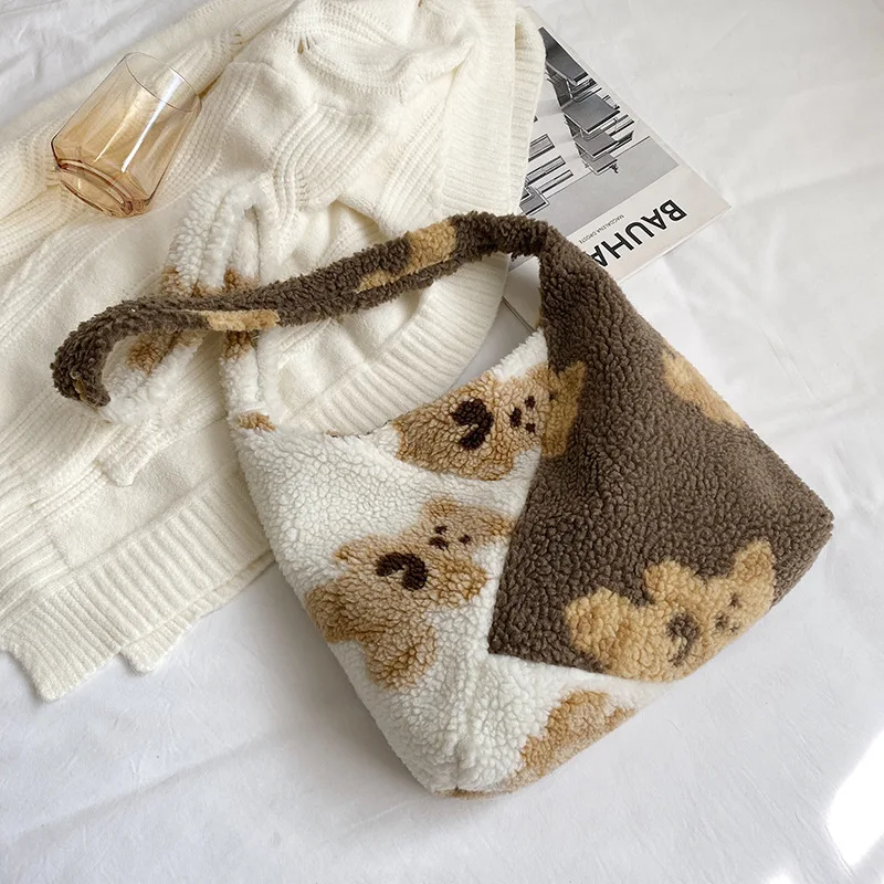 

Korean Cute Plush Messenger Small Bag Soft Cute Girl Bear Large-capacity One- Shoulder Handbag Student Female Bag Square Women