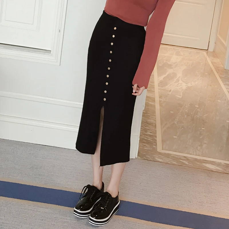 Женские юбки весна осень трикотажная однобортная высокая Талия Bodycon щелевая