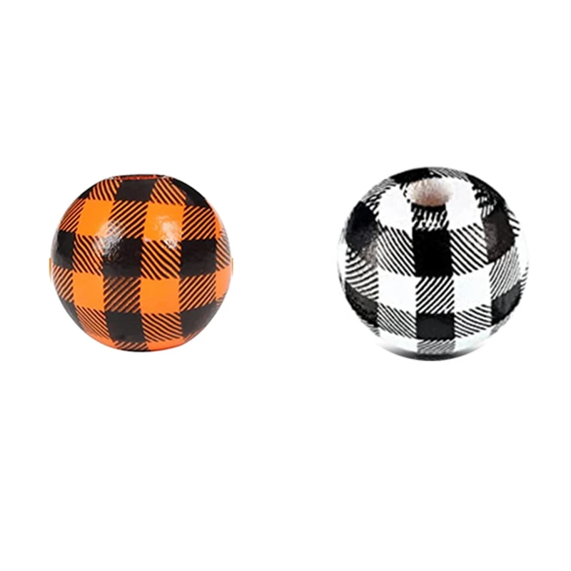 

100Pcs White Plaid Wooden Beads Farmhouse Buffalo Wood BeadsPre-Drilled Beads with Hemp Rope for Country Garland