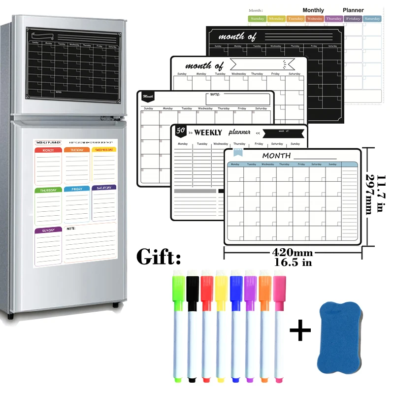 A3 Size Magnetic Whiteboard Dry Erase Monthly Weekly Planner Calendar Table Blackboard Fridge Sticker Message Board Menu |