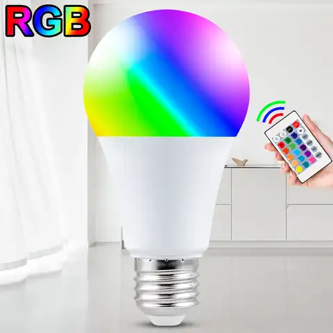 WENNI 220 В E27 RGB Светодиодная лампа 5 Вт 10 Вт 15 Вт украшение спальни светильник 110 В RGBW диммисветодиодный светодиодная цветная лампа с ИК-пультом ...