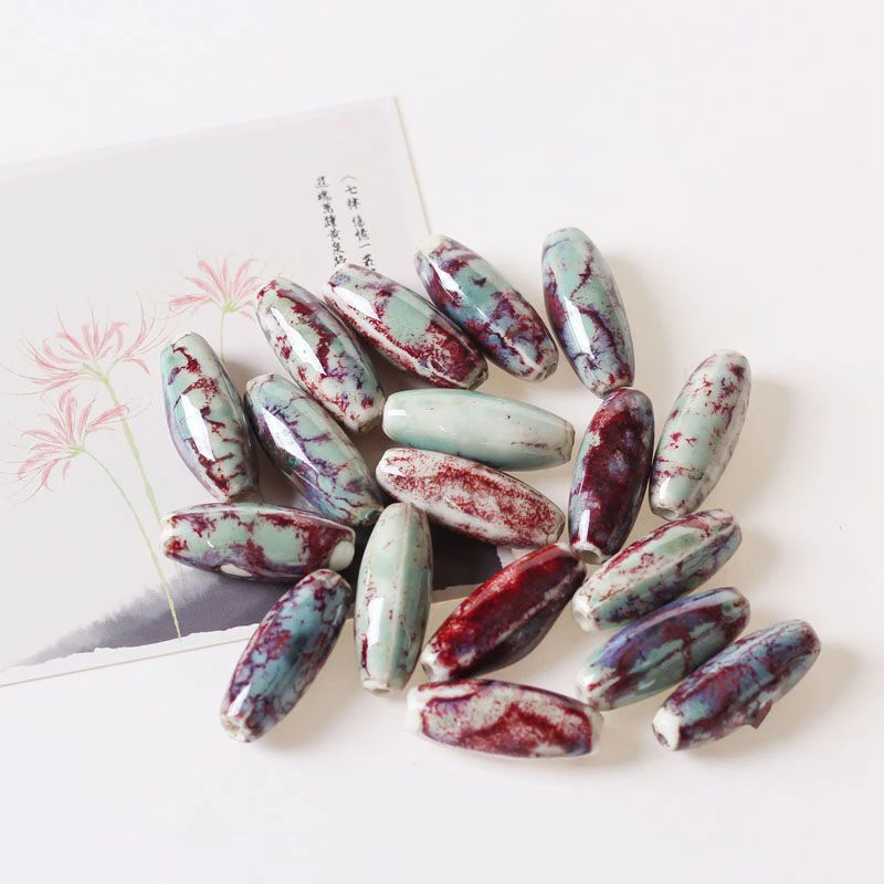 

10Pcs Big Hole Rectangle Ceramic Beads For DIY Bracelet Jewerly Hand Making Crafts Accessories Retro Long Oval Shape Spacer Bead