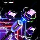 USLION Магнитный USB кабель Micro USB Type C кабель для Samsung Galaxy S10 S10e для iPhone XR Xs Max 8 7 6 1M 2M 2A магнитное зарядное устройство