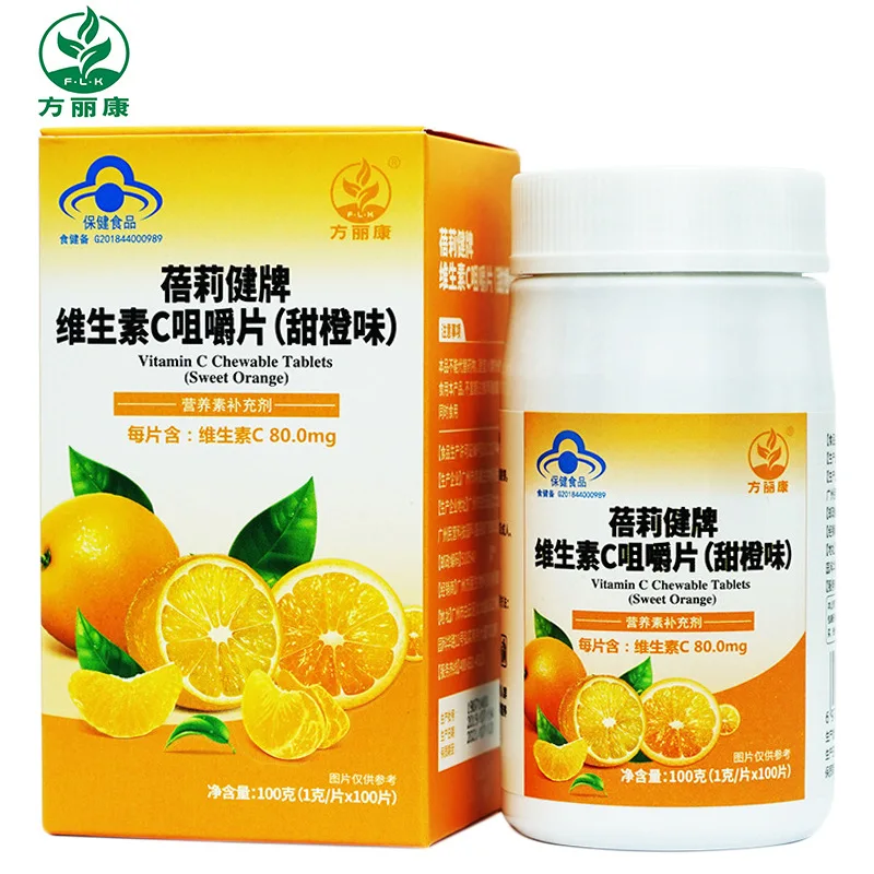 

Source Manufacturer Vitamin C Chewable Tablets 100 Capsules VC Tablet Orange Flavor Natural 24 Months Cfda