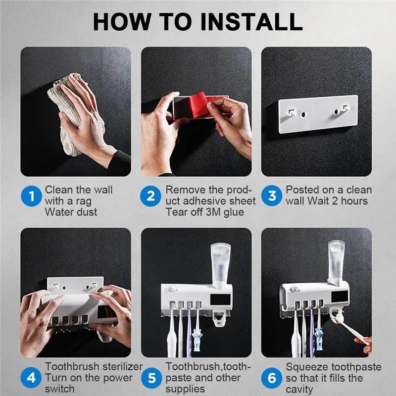 

UV Toothbrush Holder Toothpaste Dispenser Solar Energy Bathroom Toothbrush Storage Box Multi-function Storage Holder USB Charge