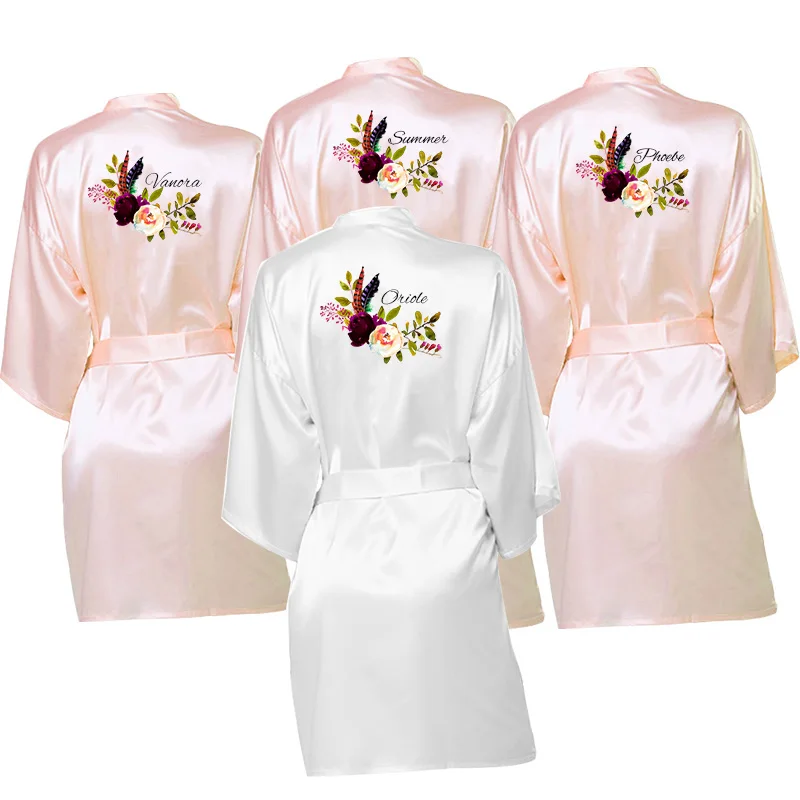 

Custom Name Flower Print Women Silk Satin Robes Hen Party Bachelor Party Wedding Gifts