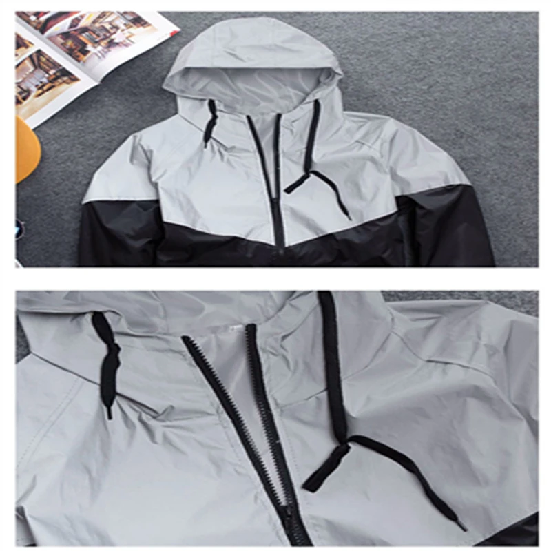 

New Spring Reflective Jacket Casual Hip Hop Couple Hooded Jacket Street Luminous Harajuku Jacket New Color Matching Coat