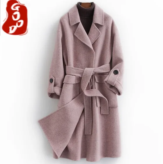 

Woman Coats Winter 2021 Wool Coat Female Sided Woolen Jackets Elegant Ladies Autumn Spring Slim Long Overcoat LPL1315