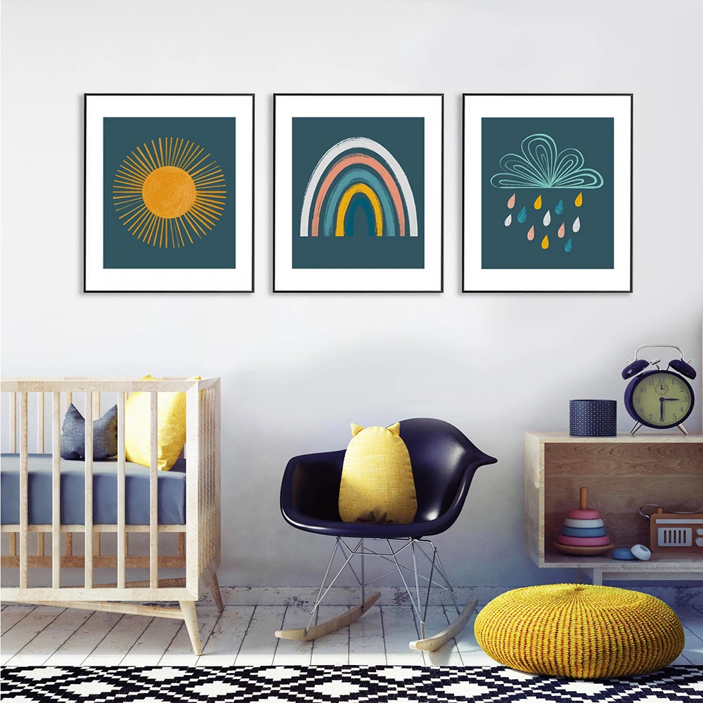 

Bohemian style art wall decoration, contemporary children's room wall painting rainbow baby print lovely sun print wall painting