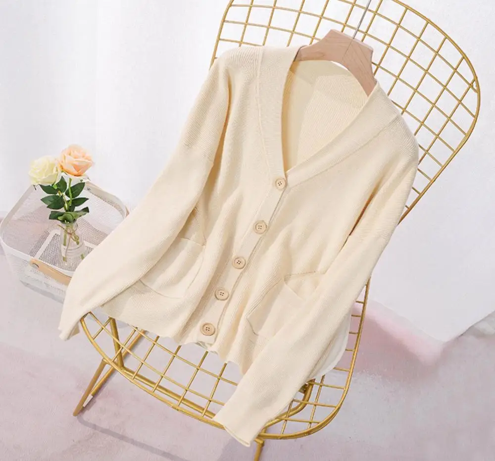 2019 women's actumn v-neck cardigan thick loose sweater causal pocket single breasted cardgians for female's |
